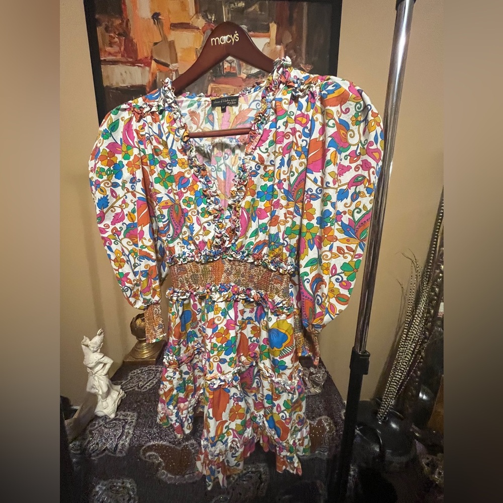 House of Harlow 1960 Women's Floral Smocked Paisley Dress Size Medium